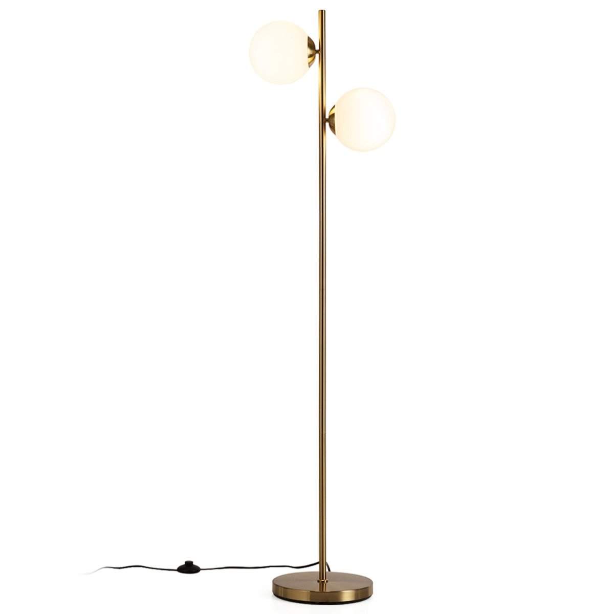 Gulvlampe med 2 lys melkeglass – varme LED-pærer og fotbryter