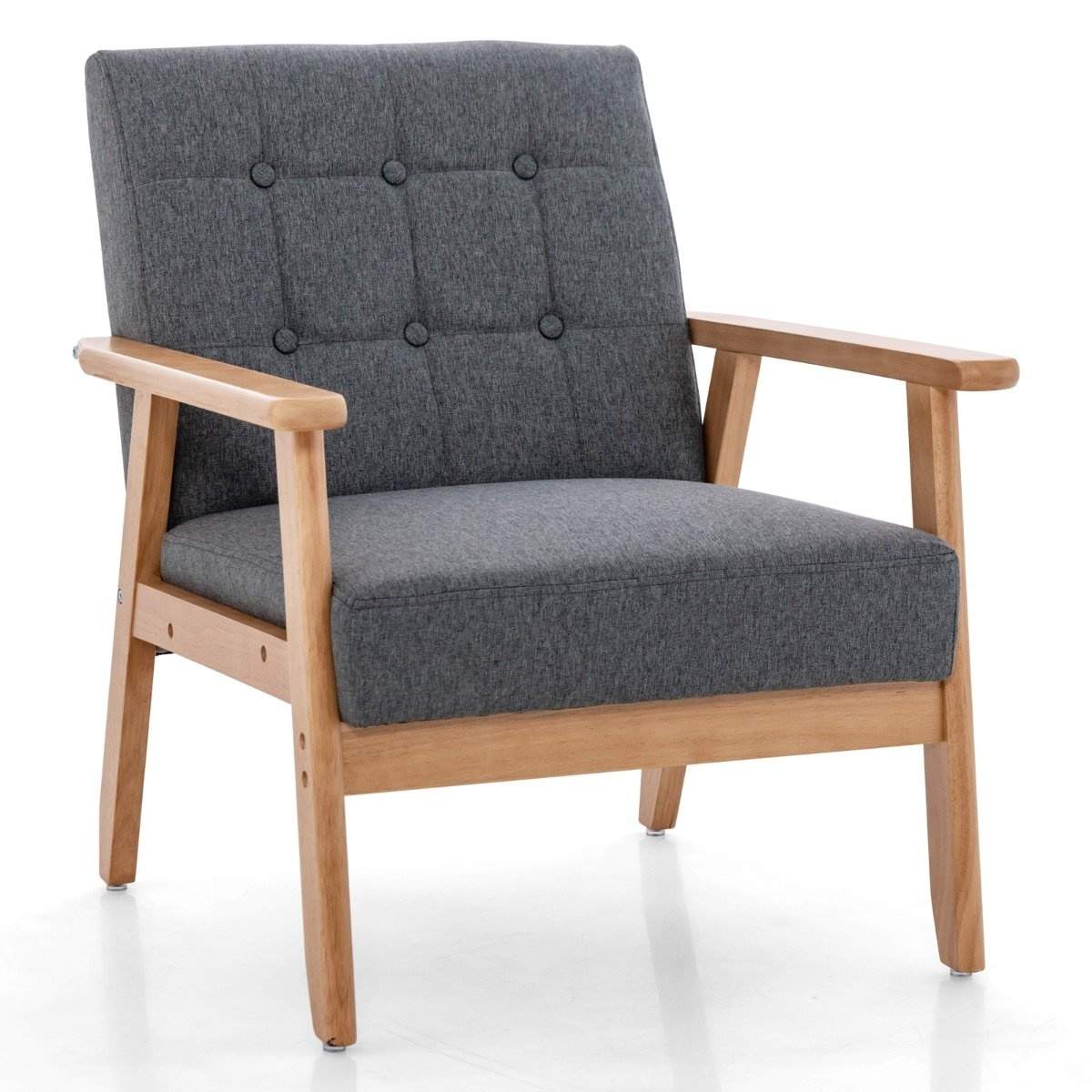Mid-Century moderne lin-aksentstol – tuftet knapp, ergonomisk design
