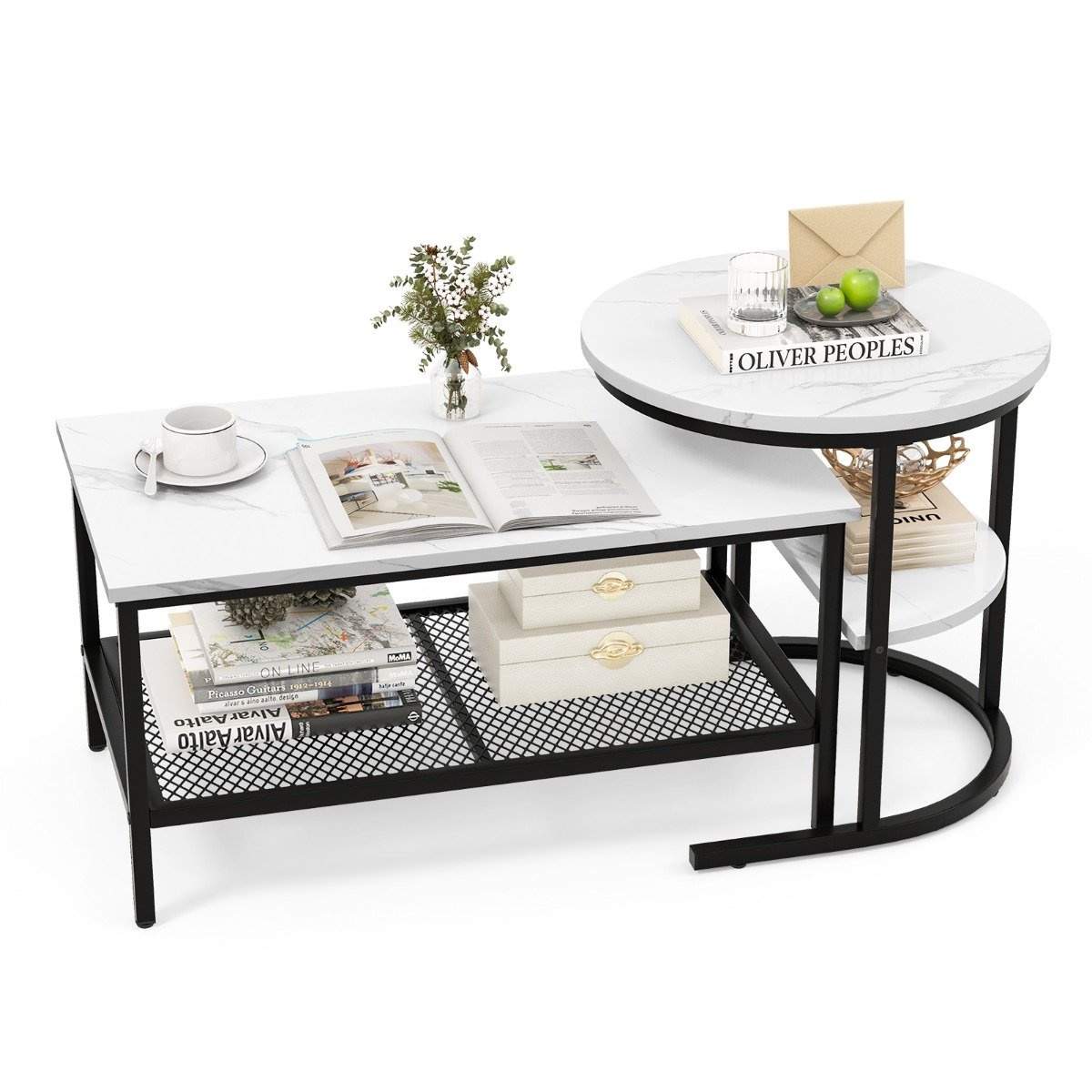 Nesting sofabordsett – imitert marmor, allsidig design