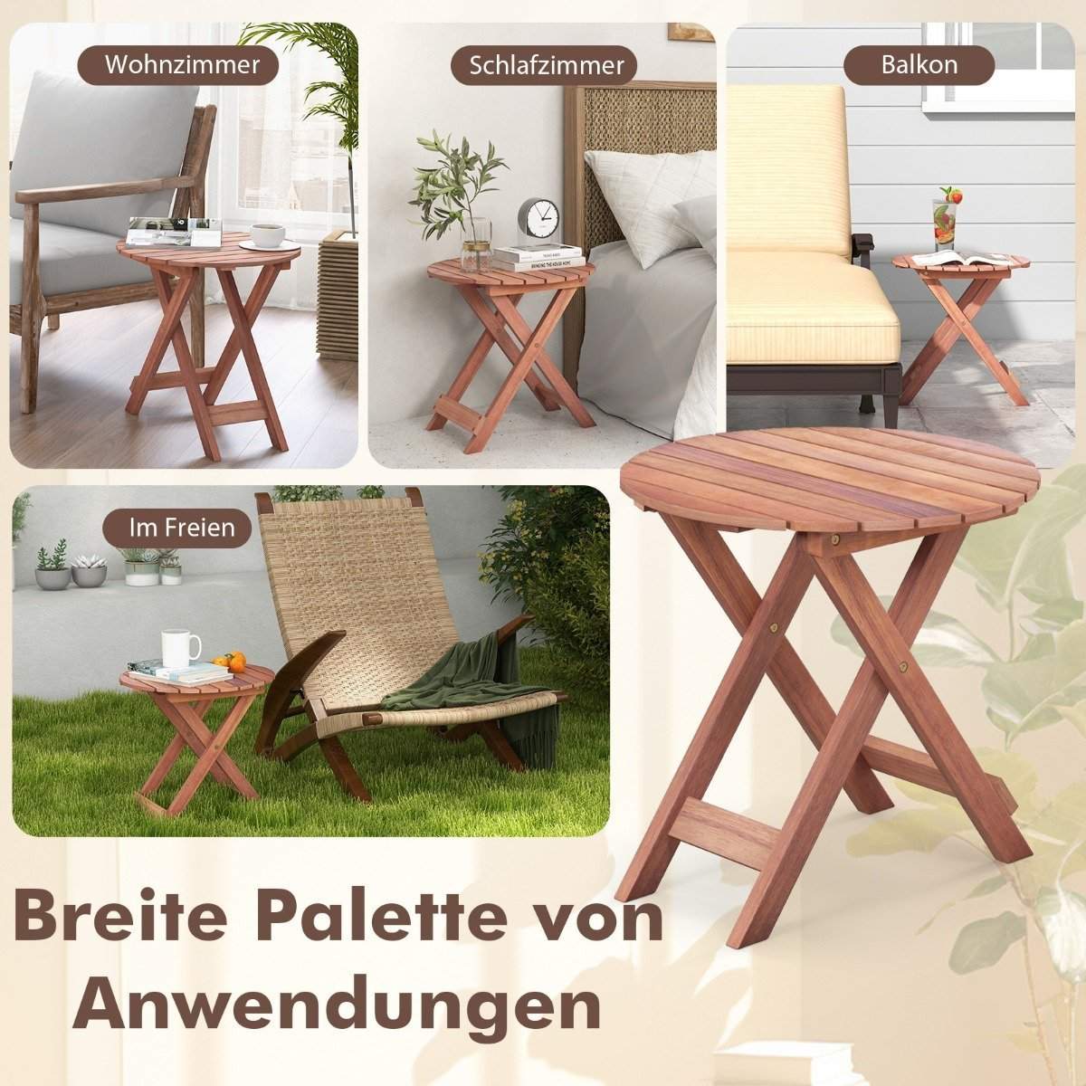 Akasietre sammenleggbart sidebord – innendørs/utendørs, 46 cm