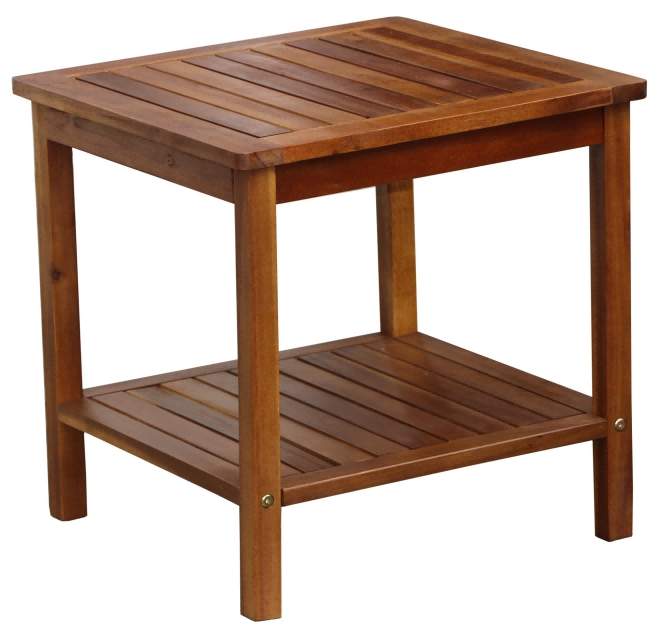 Bærbart sidebord i akasietre – 2-lags oppbevaring, 45x45x45 cm
