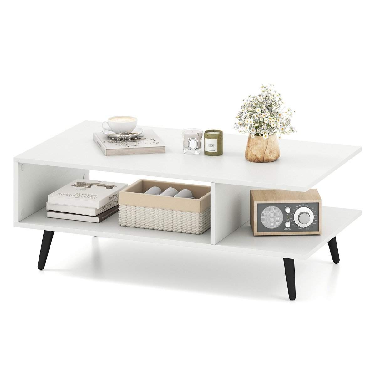 Sofabord med oppbevaring – 2-lags tre og metall, 80x45x30 cm