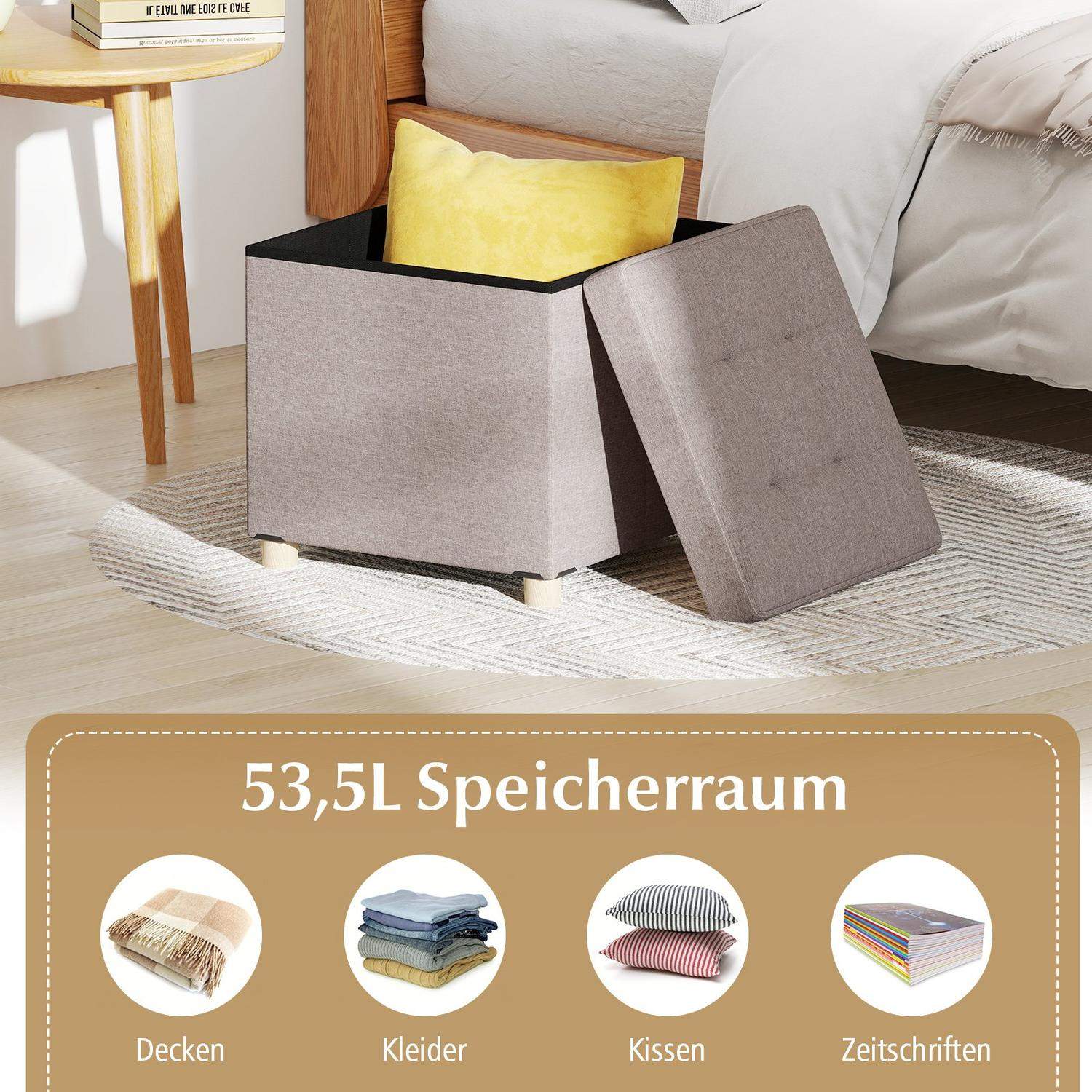 Oppbevaring Ottoman med lin, 53,5L skjult rom – Beige