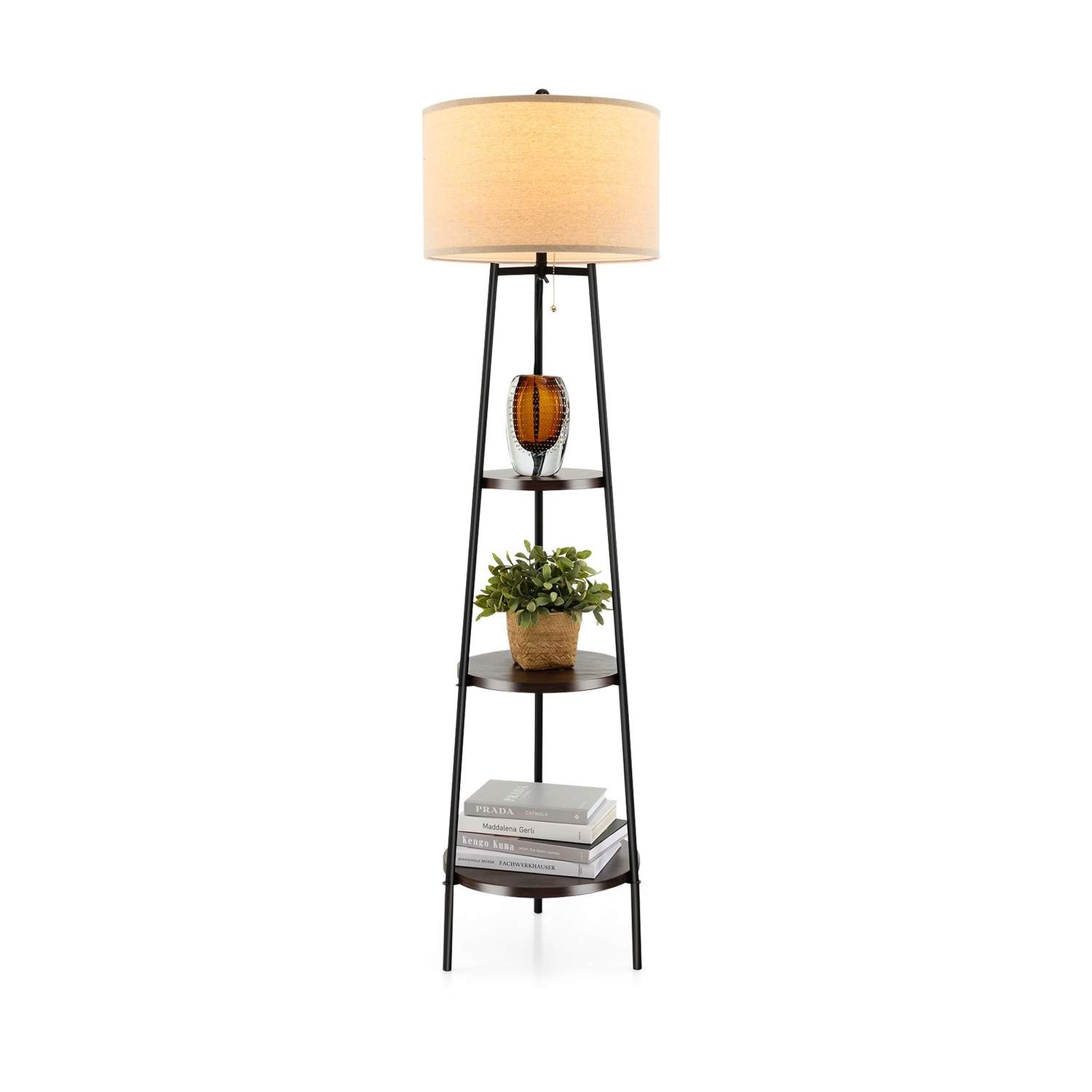 Gulvlampe med hyller – linskjerm, E27 sokkel