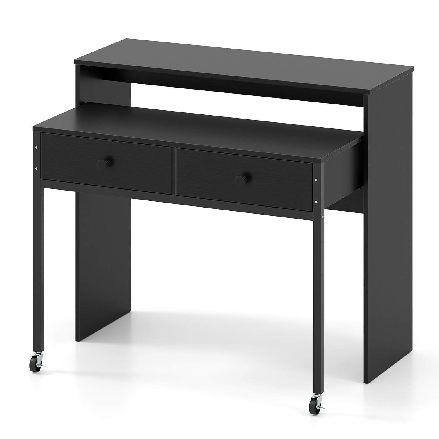 Utvidbart skrivebord med skuffer og hjul – Sort, 100x63x88 cm