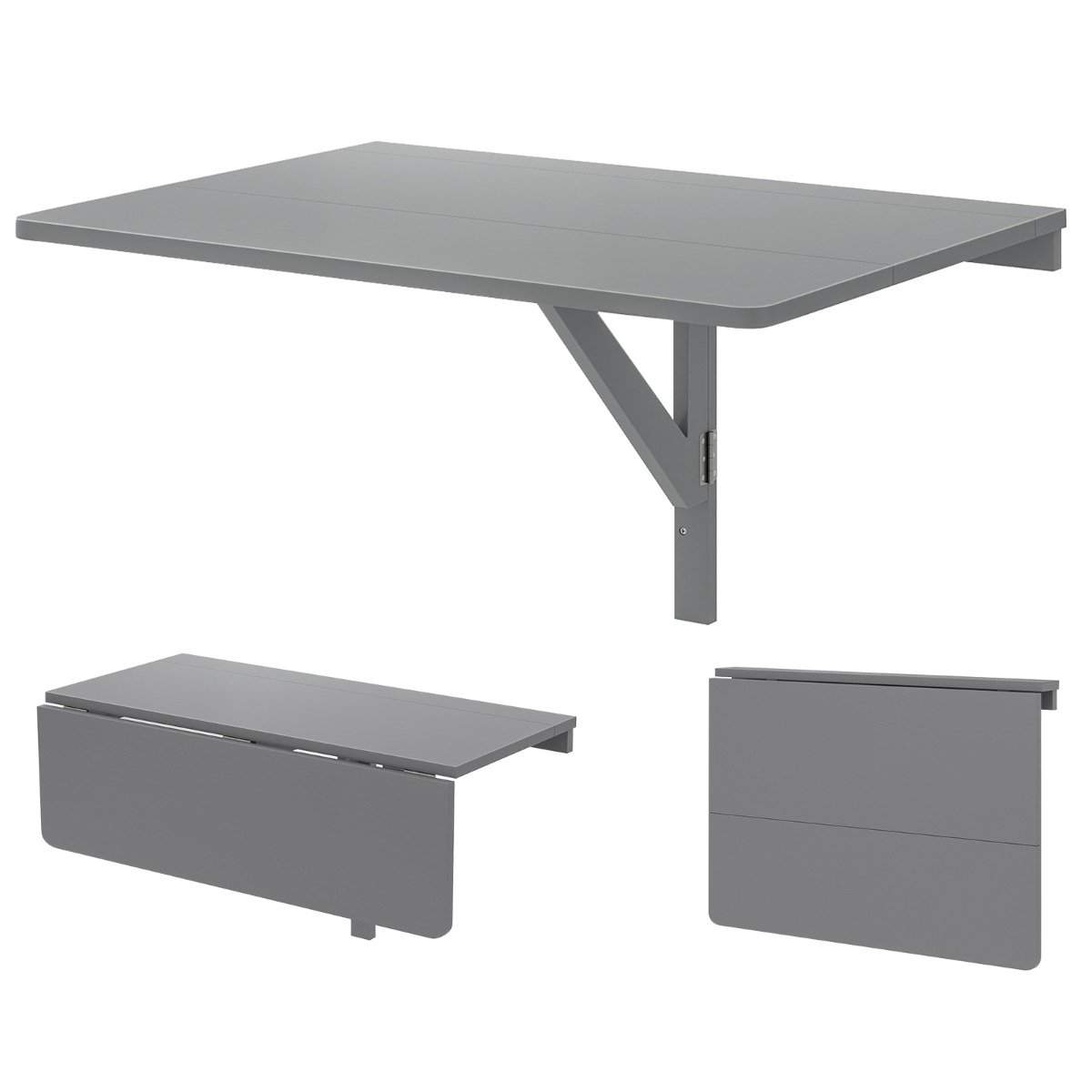 Veggmontert sammenleggbart skrivebord – Plassbesparende, 80x60 cm, Grå