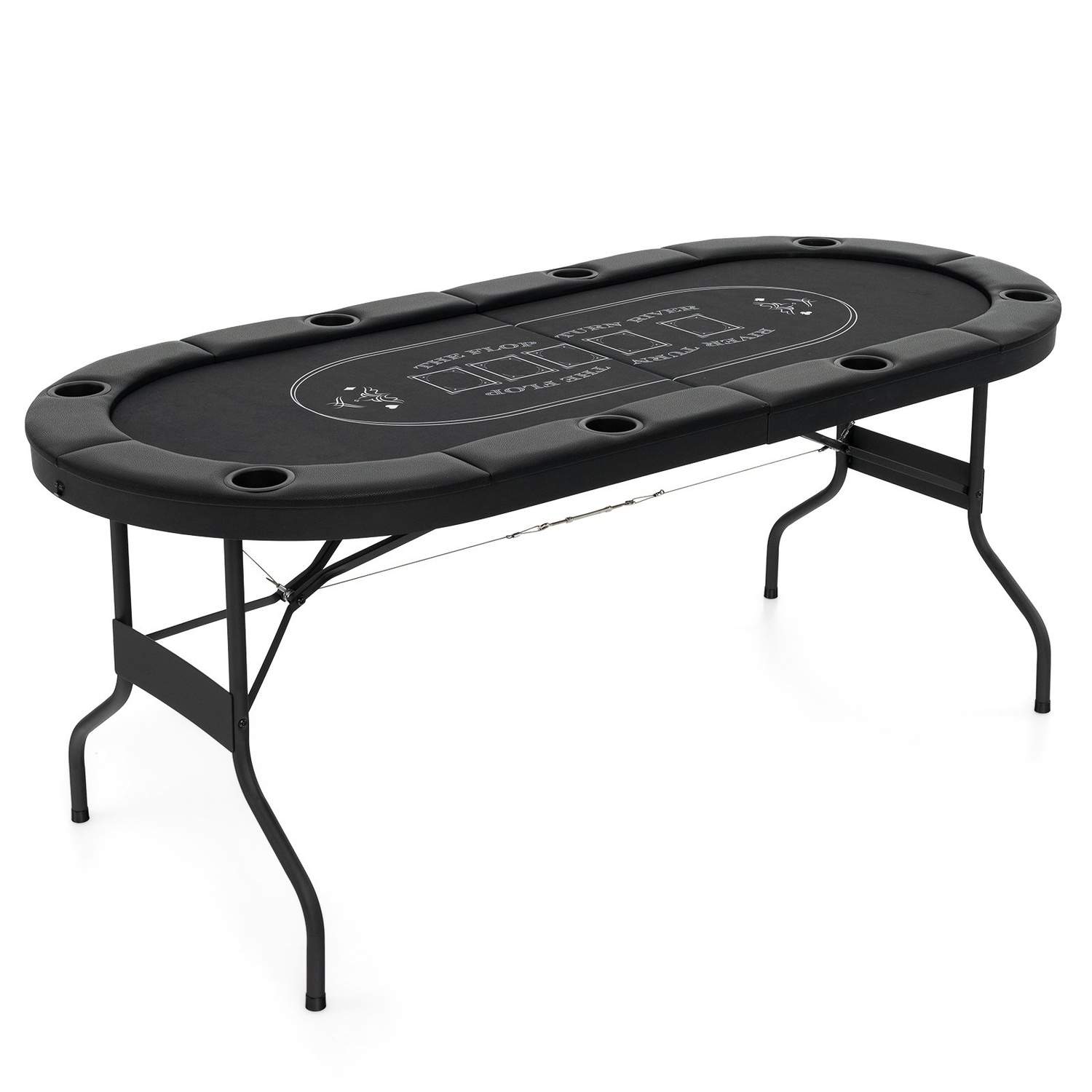 Sammenleggbart pokerbord for 8 – polstrede skinner og koppholdere