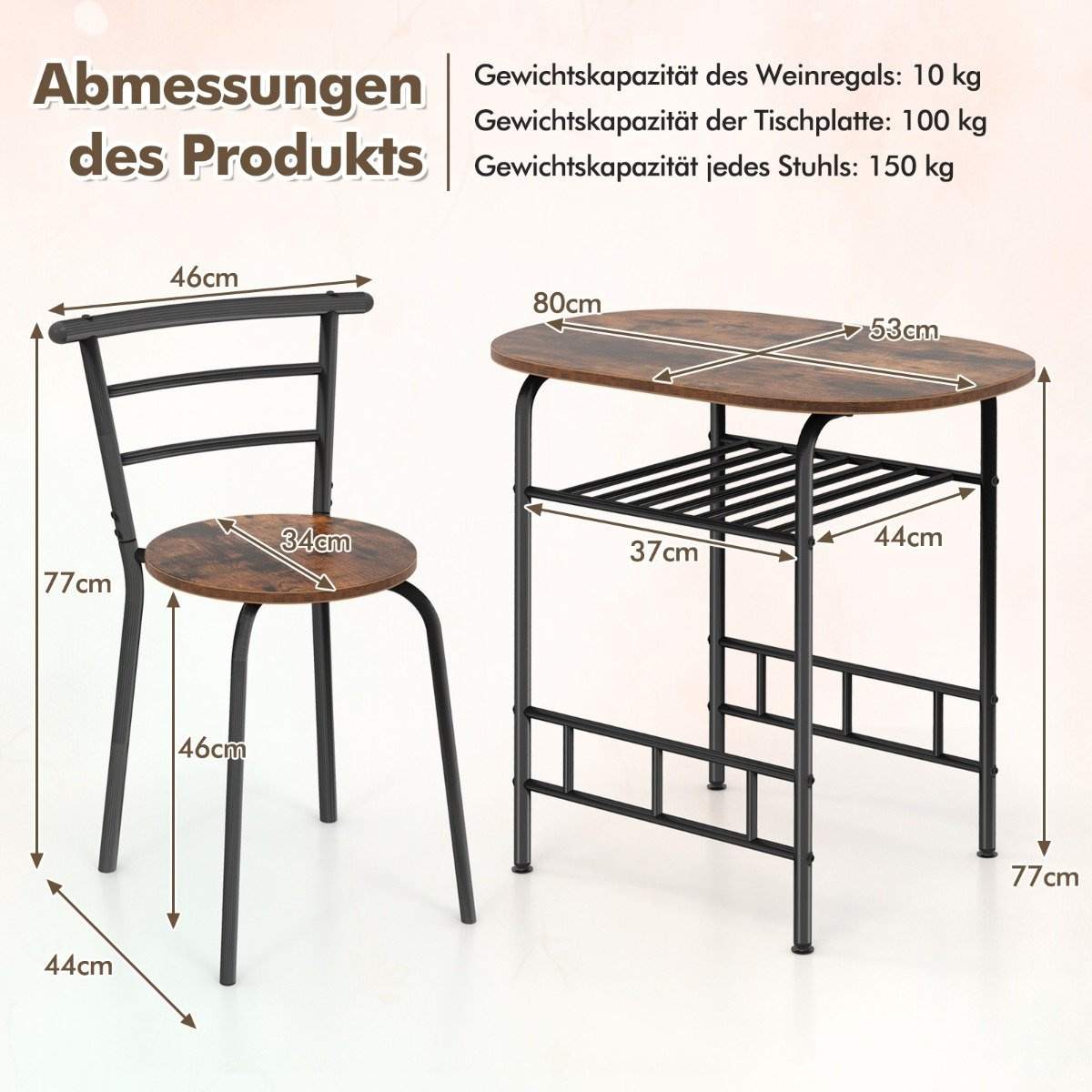 Spisebordsett med 2 stoler – plassbesparende, vintage brun
