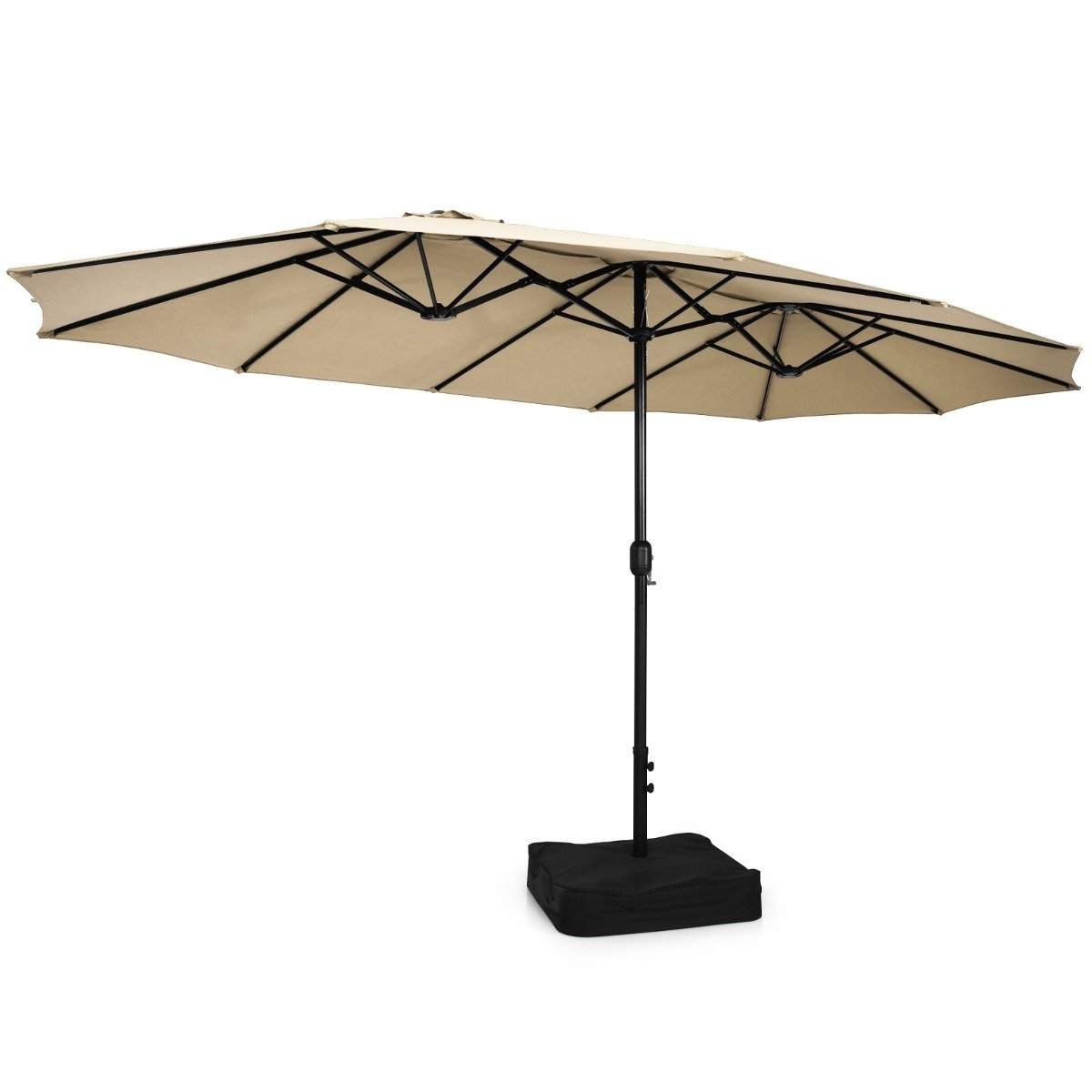 Dobbeltsidig terrasseparaply med stativ og sveiv – 451,5 cm Beige