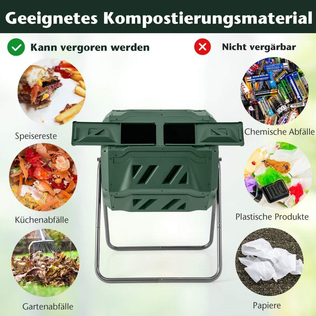 Roterende tokammer kompostbeholder – 160L, 360° sentrifugering