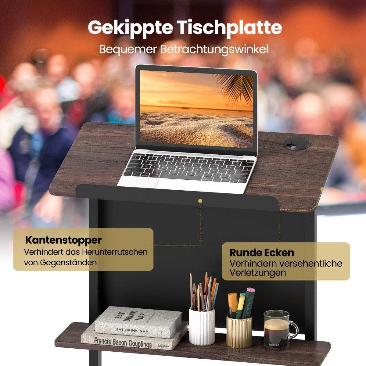 Justerbart mobilt podium – vippet topp, ekstra oppbevaring