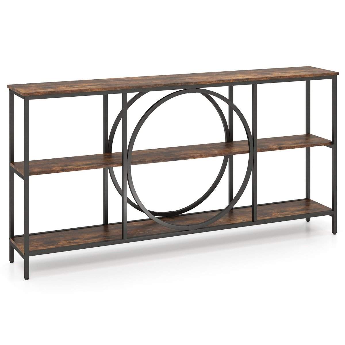 Mid-Century konsollbord – 3-lags, metallramme, brun