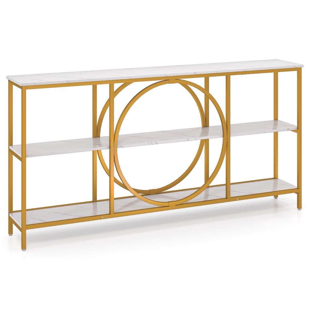 Mid-Century konsollbord – 3-lags, metallramme, hvit