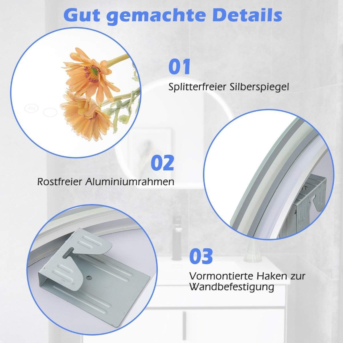 LED-baderomsspeil – antidugg, dimbar, berøringskontroll