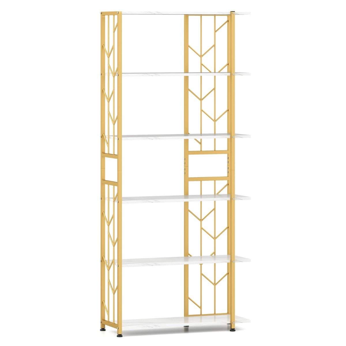 6-lags geometrisk bokhylle – metallramme, 80x31x180 cm, hvit