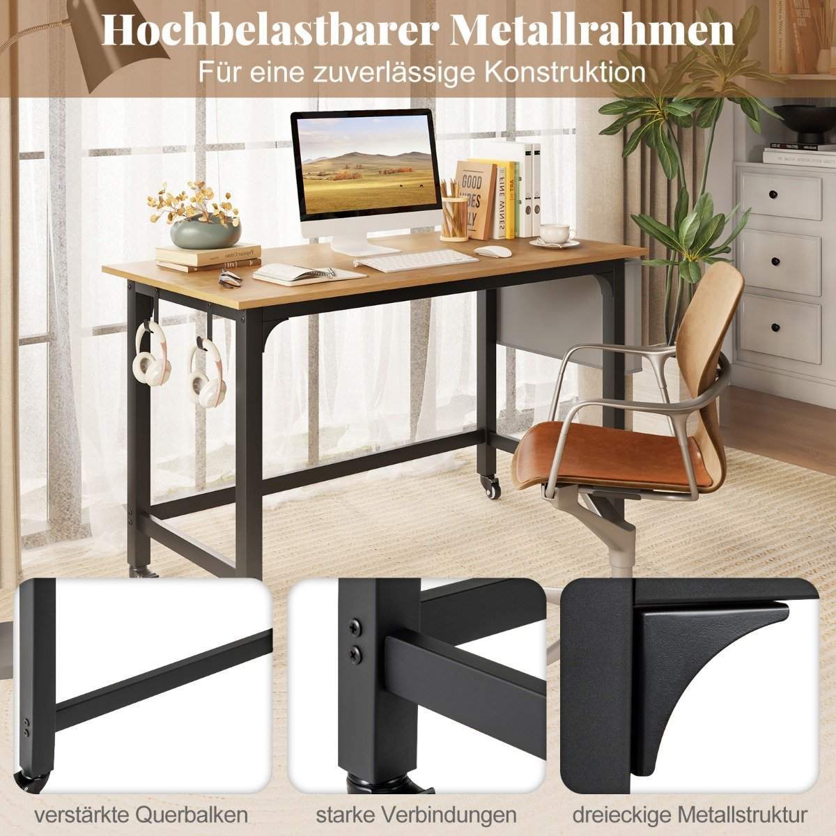 Mobilt skrivebord med hjul – Romslig, slitesterk, 120x60 cm