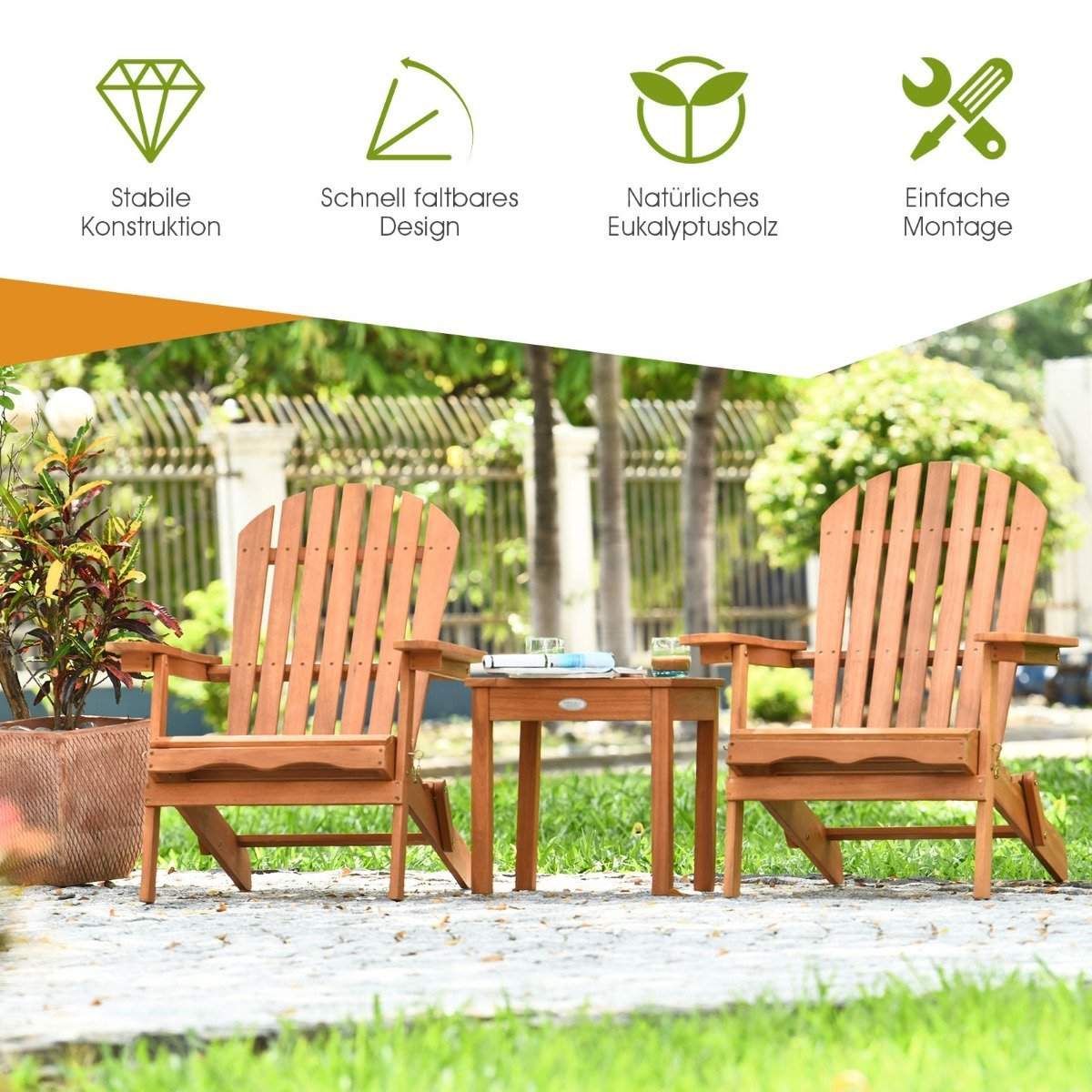 Sammenleggbare Adirondack-stoler sett med bord – Eucalyptus Tre