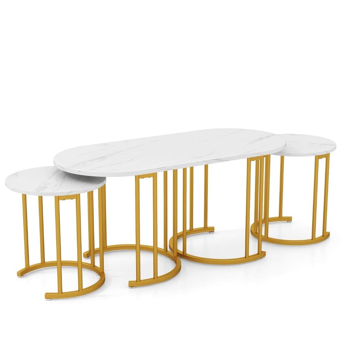 Nesting Coffee Bord Set – Faux Marble & Gold Frame