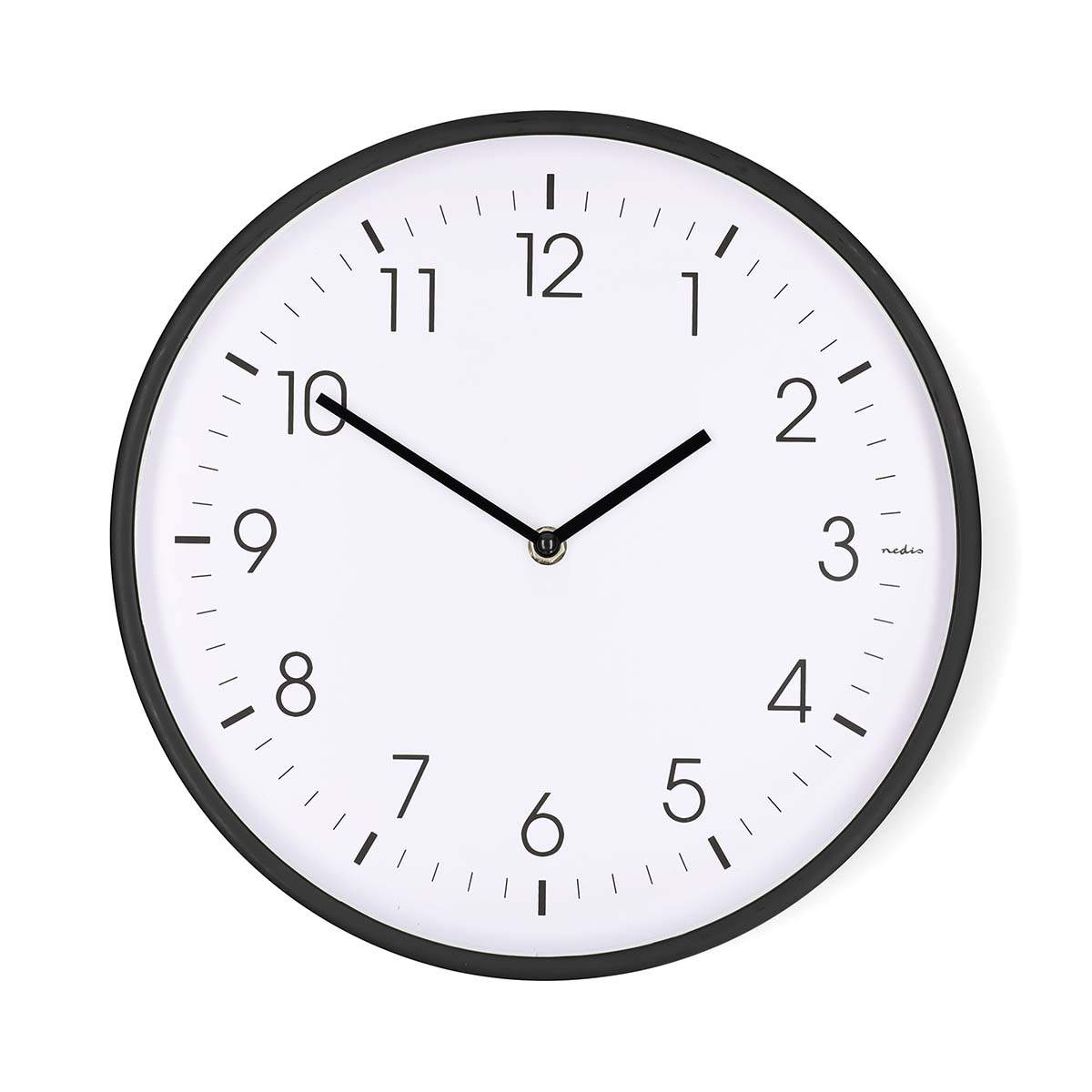 Veggklokke, 300 mm, stille urverk, svart plast Veggklokke, 300 mm, stille urverk, svart plast