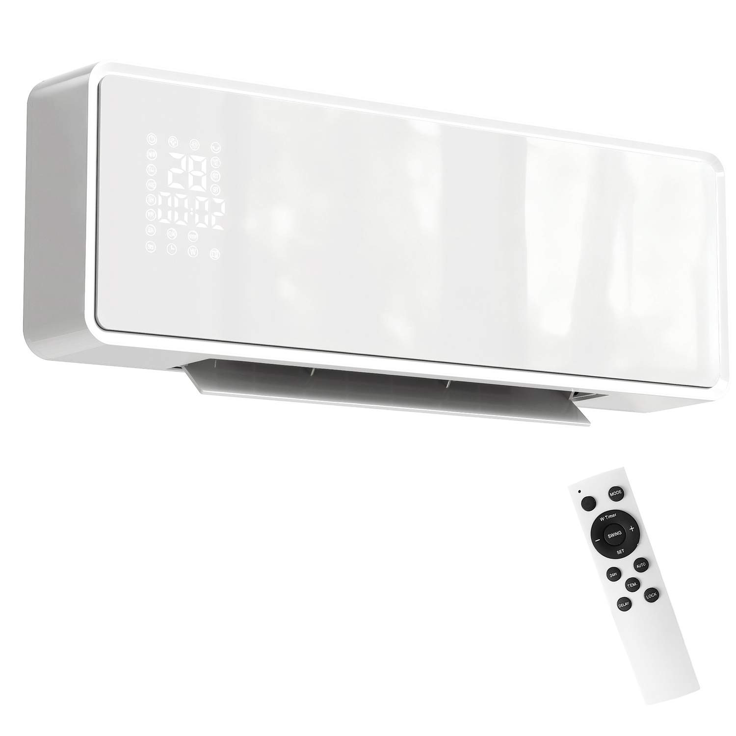 Veggmontert 2000W keramisk varmeovn, termostat og timer