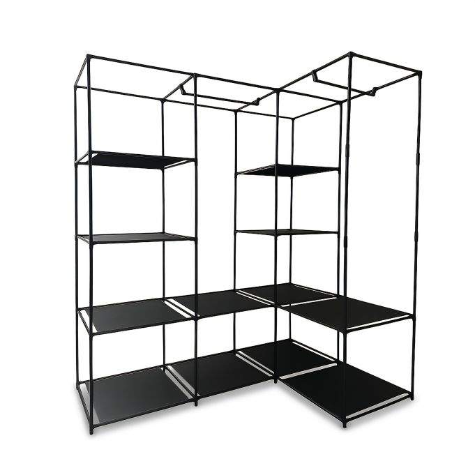 Hjørnegarderobe – Plassbesparende, 2 skinner og 12 hyller