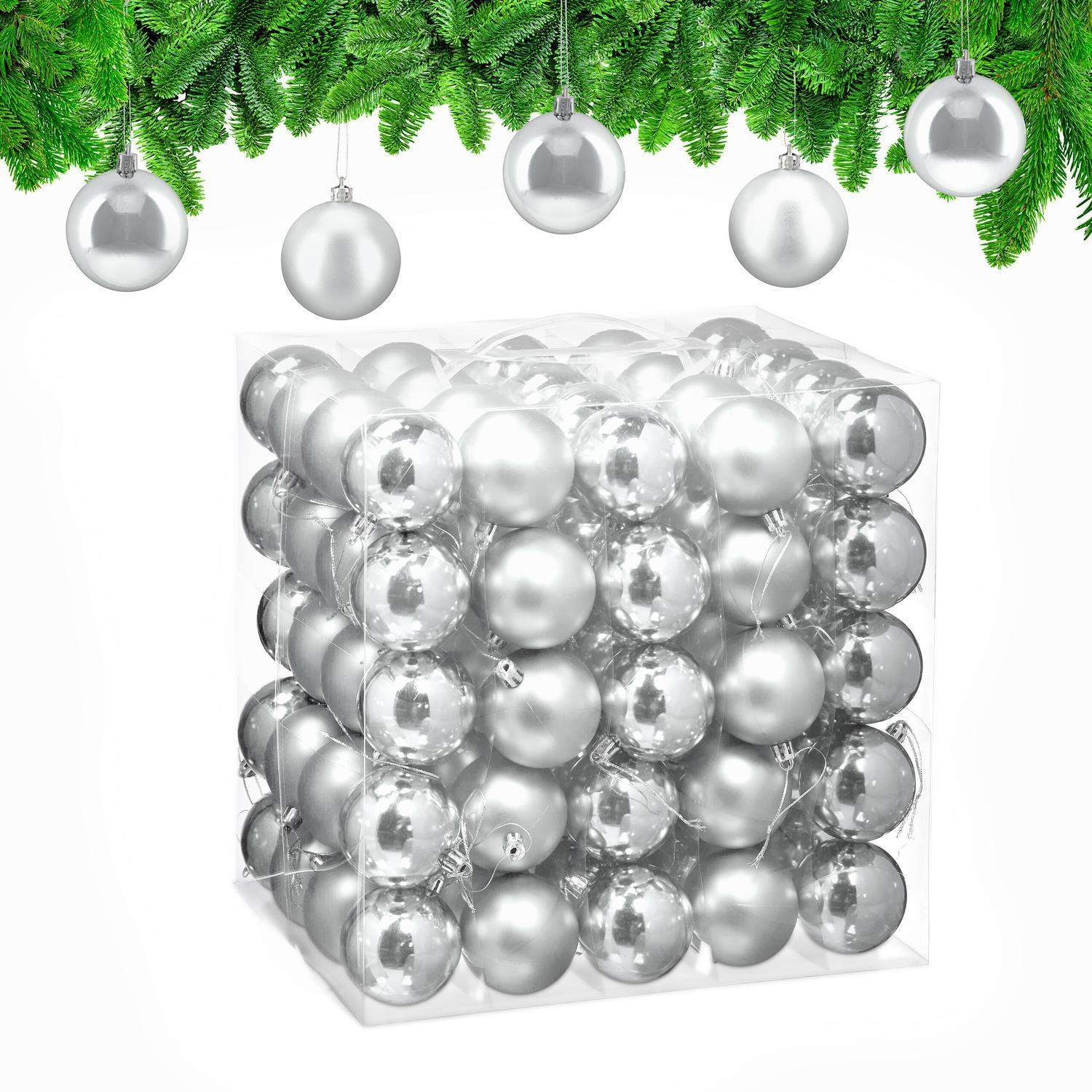 Sett med skinnende julekuler – 100 matte og blanke ornamenter