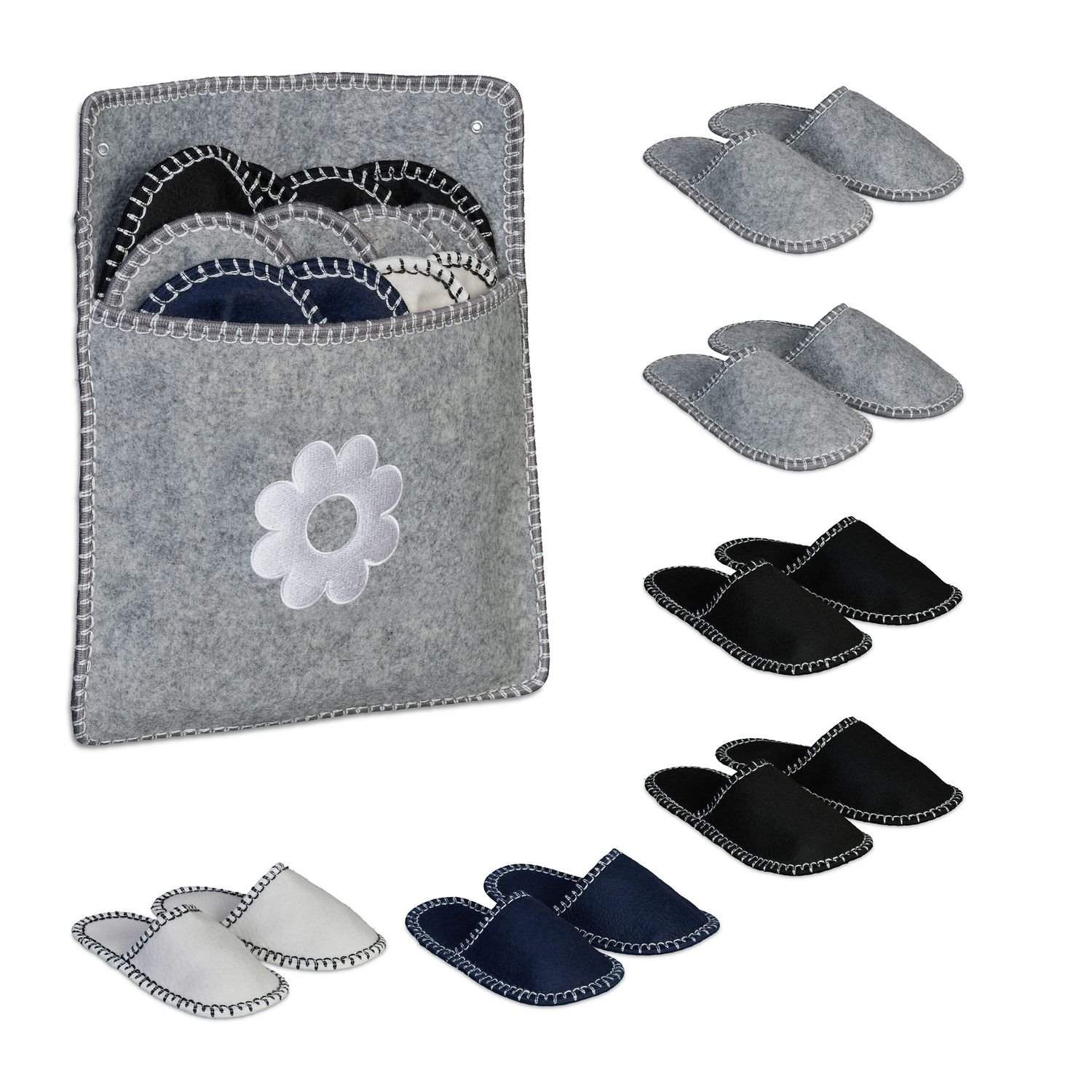 Gjestetøfler i filt – sklisikre, unisex, 6 par
