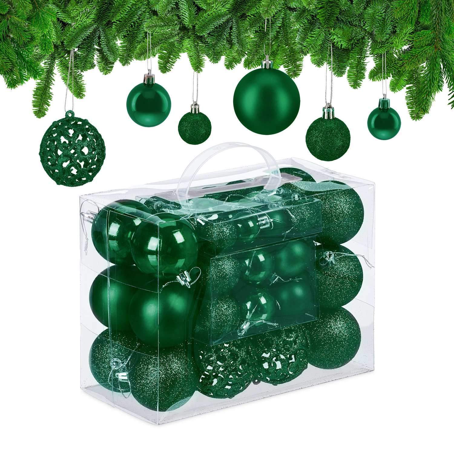 Sett med juletrekugler – 50 pyntegjenstander, blandet finish