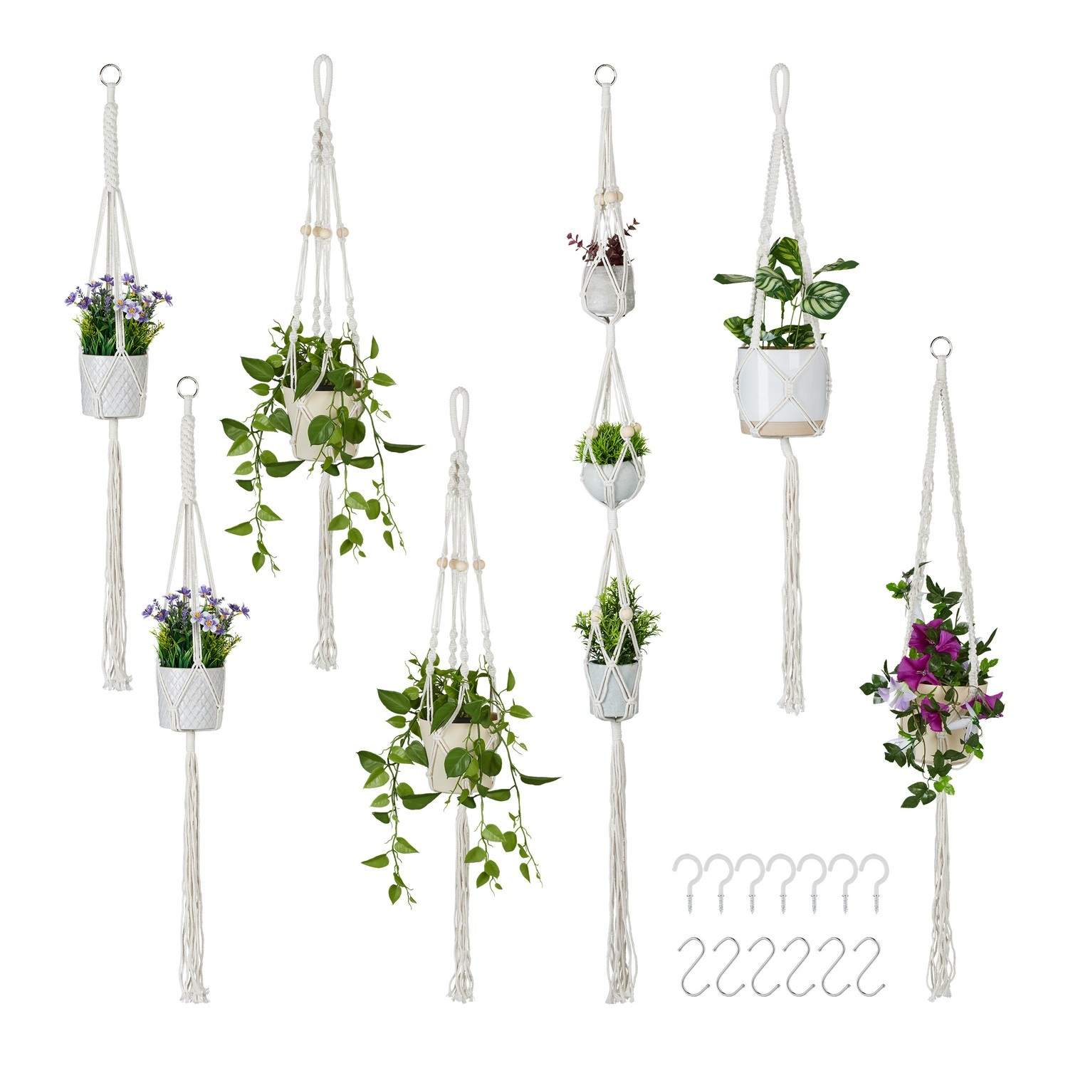 Macramé plantehengersett – 7 deler, Boho-stil