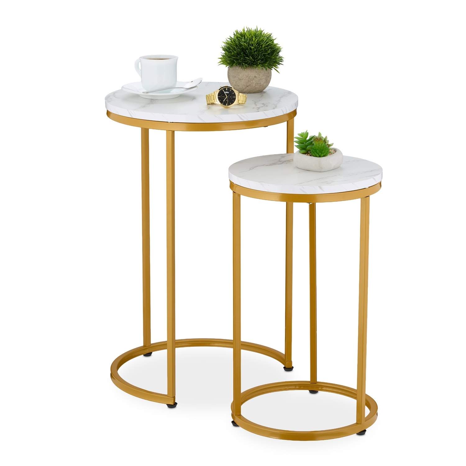 Hekkebord i marmorlook – sett med 2 metallben