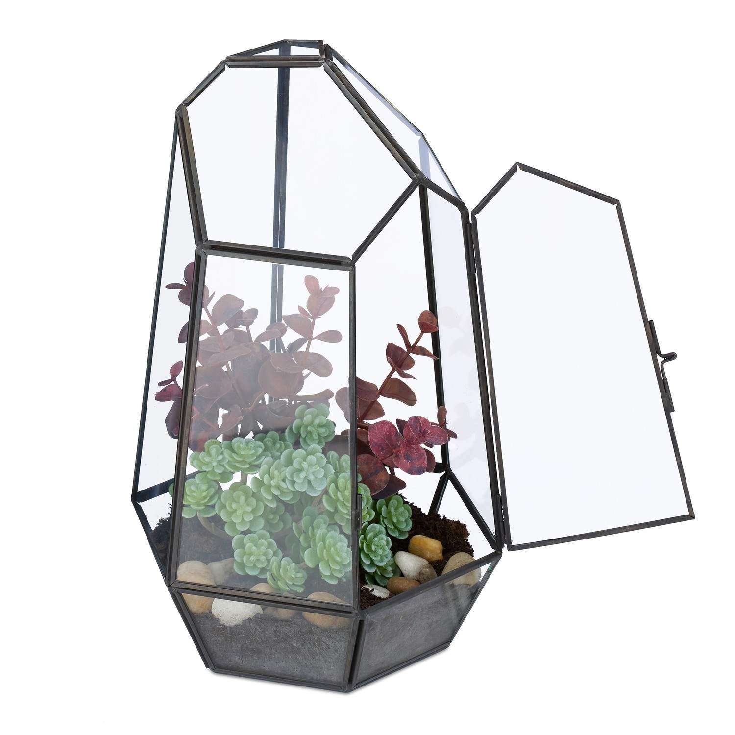 Geometrisk glassterrarium for sukkulenter og luftplanter