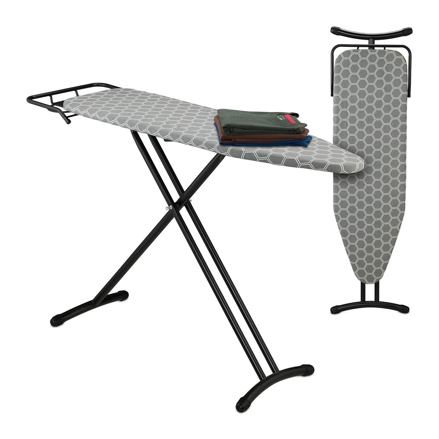 Høydejusterbart strykebrett med jernstøtte, 110 x 33 cm