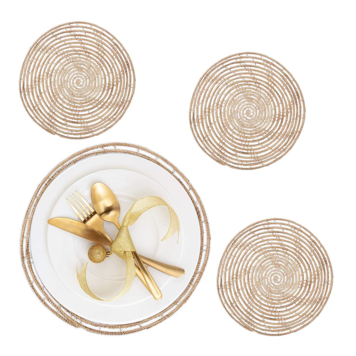 Runde bordbrikker i palmefiber – sett med 4