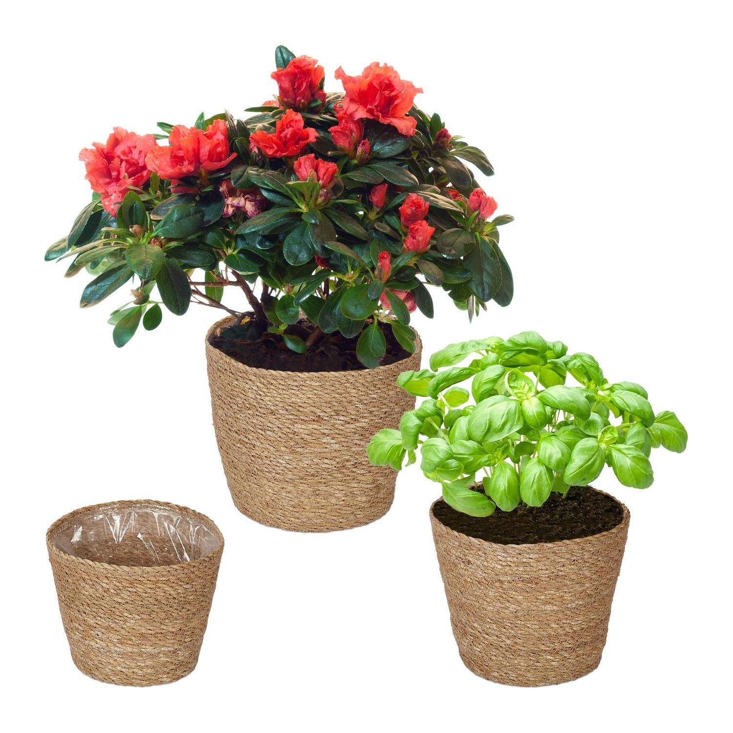 Seagrass blomsterpottesett – vevde innendørs plantekasser, 3-pack