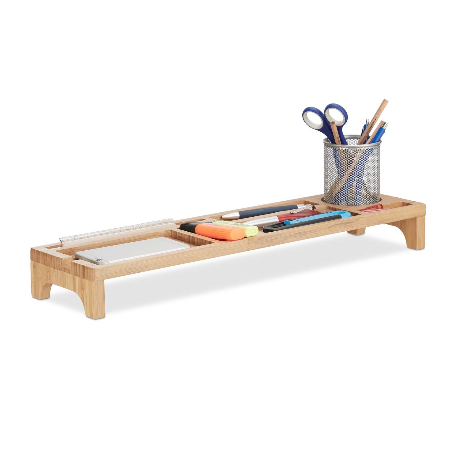 Bambus Desk Organizer – 7 rom for kontorrekvisita