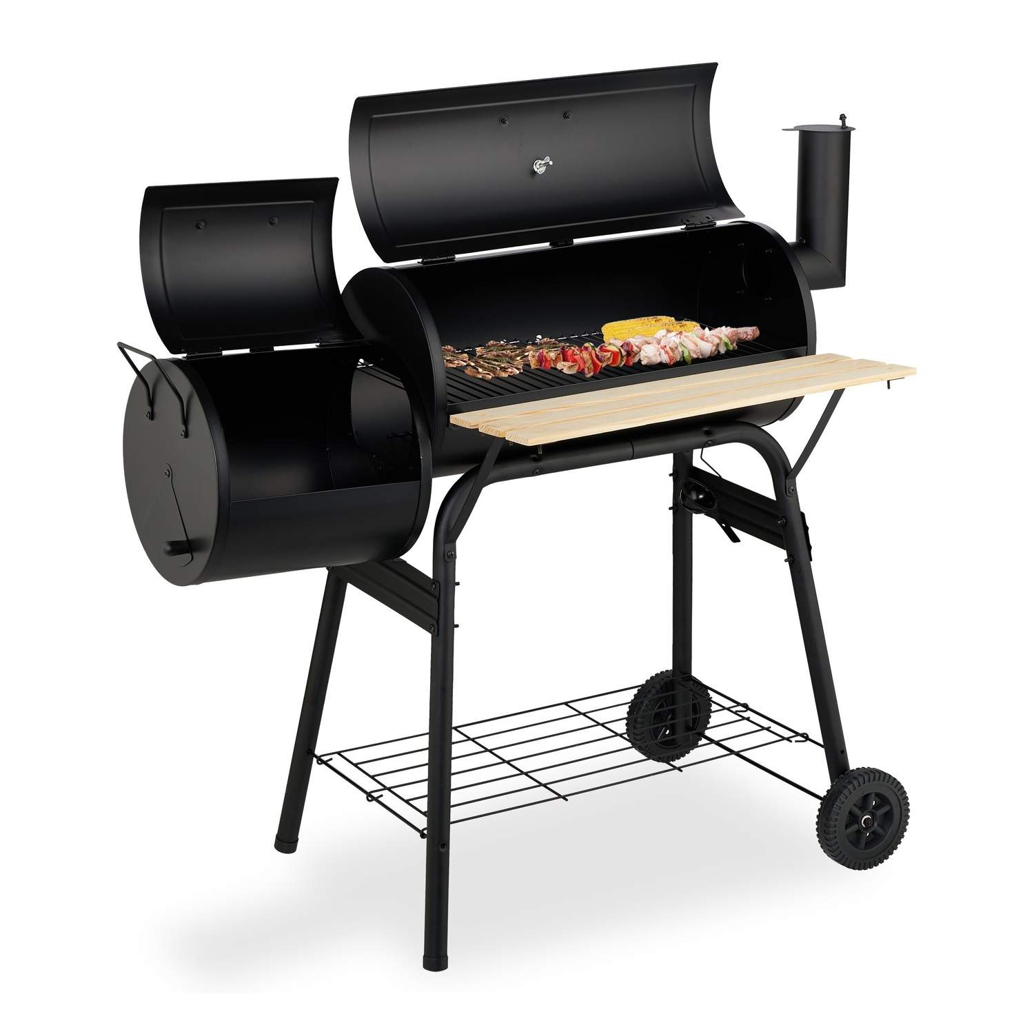 Røykegrill med lokk – mobil og doble kamre