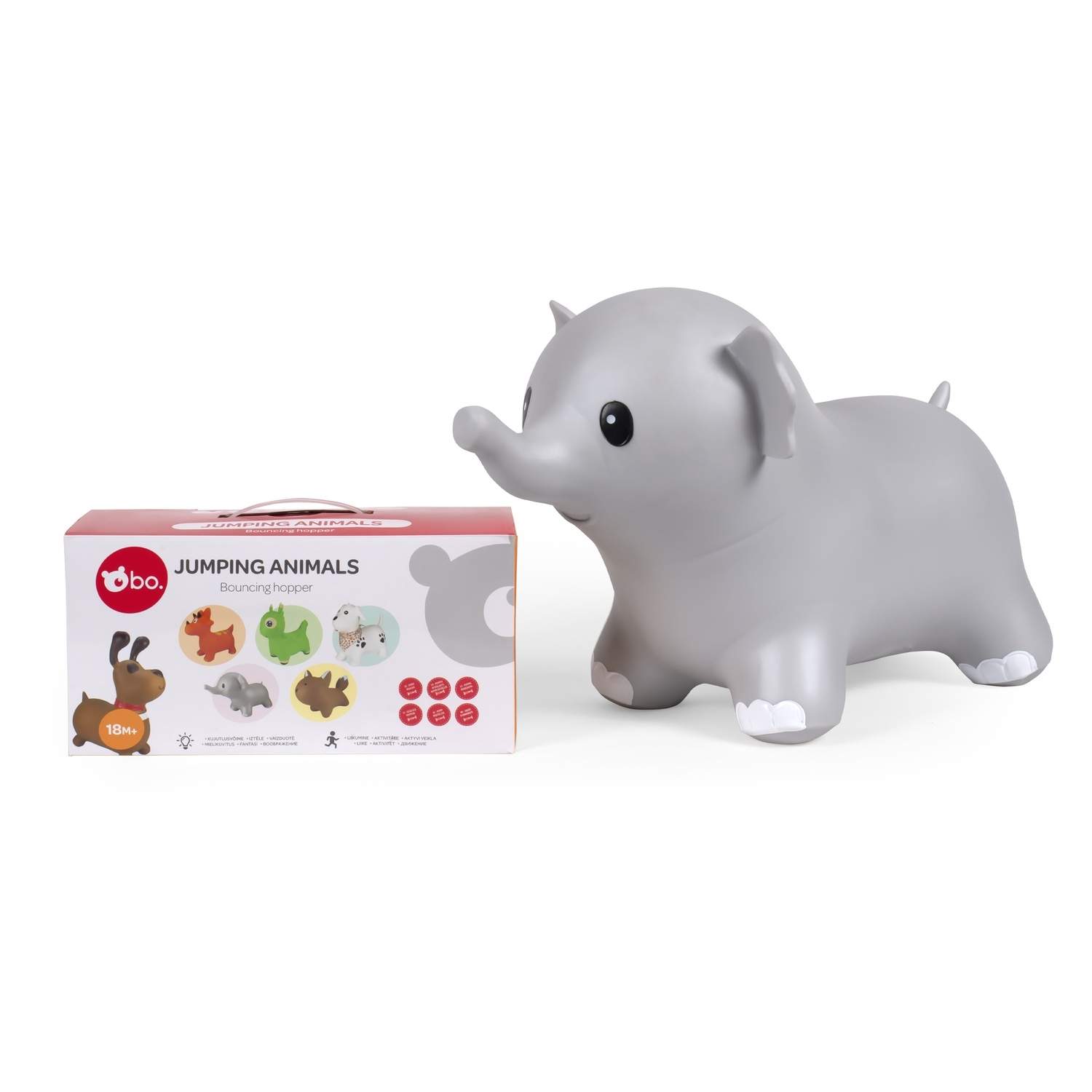 Jumping Animal Toy - elefant, myk, interaktiv, morsom