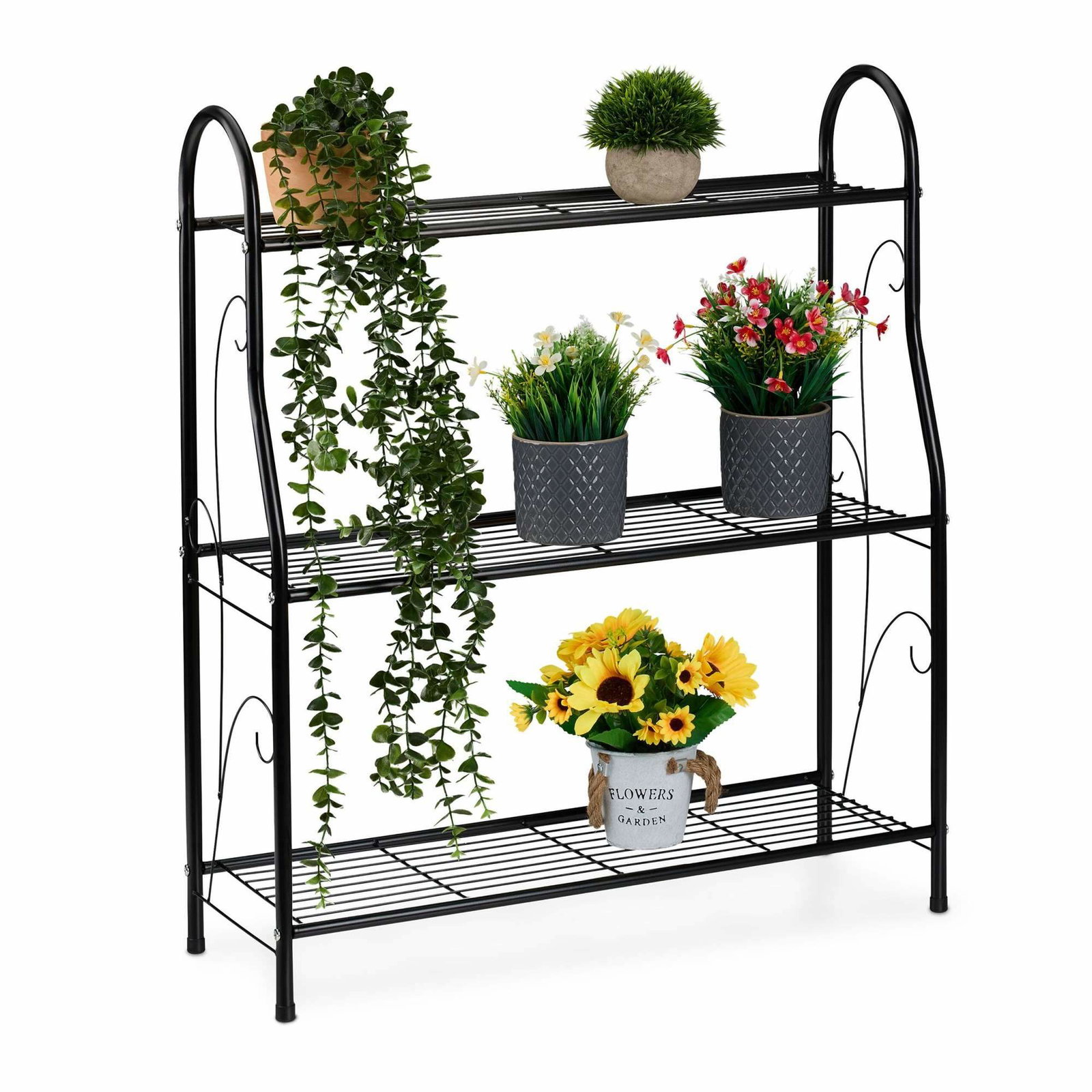 Metallplantestativ – Dekorativ blomsterhylle med 3 etasjer