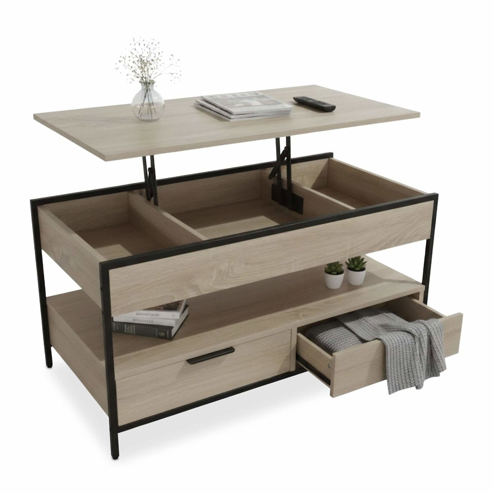 Salongbord med oppbevaring og skuffer – Industrielt design