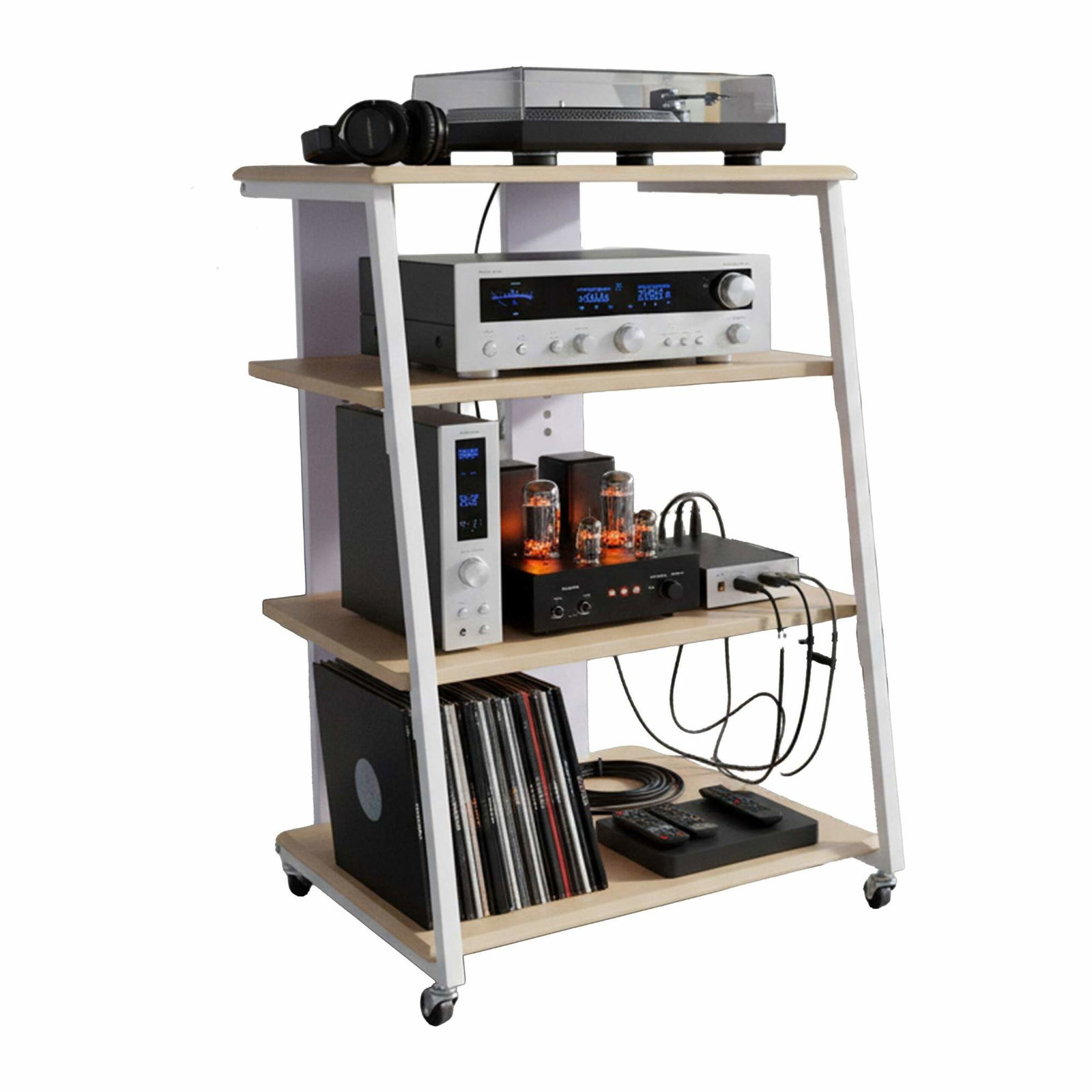Hi-Fi-stativ – 4 hyller, justerbar og kabelorganiserer