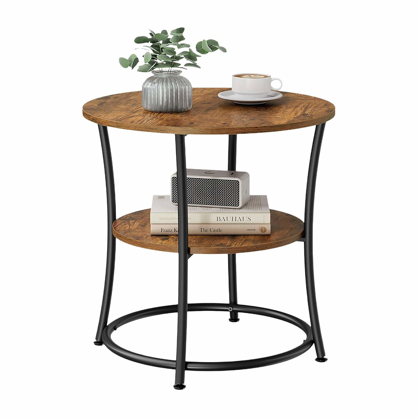 2-etasjes sidebord i treimitasjon med metallramme