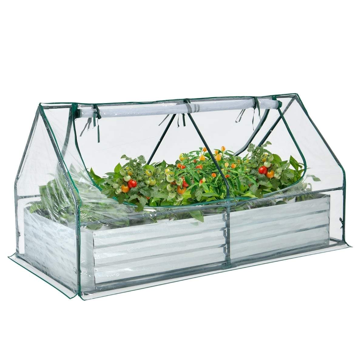 Galvanisert hevet hagebed med drivhus, 180x90x91 cm