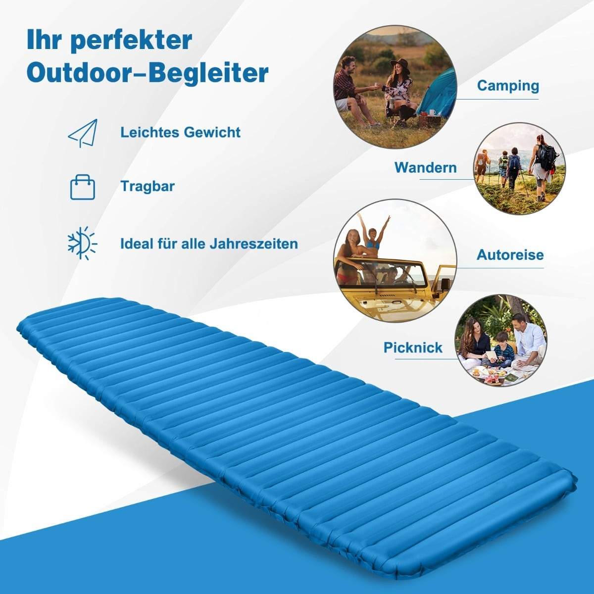 Oppblåsbar campingmatte – Vanntett, lett, 7 cm tykk