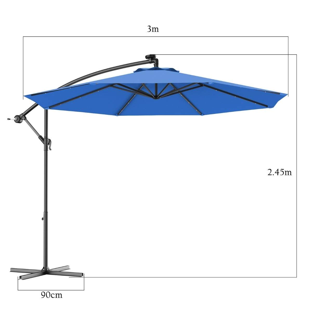 300 cm LED-parasoll med solcellelys – blå