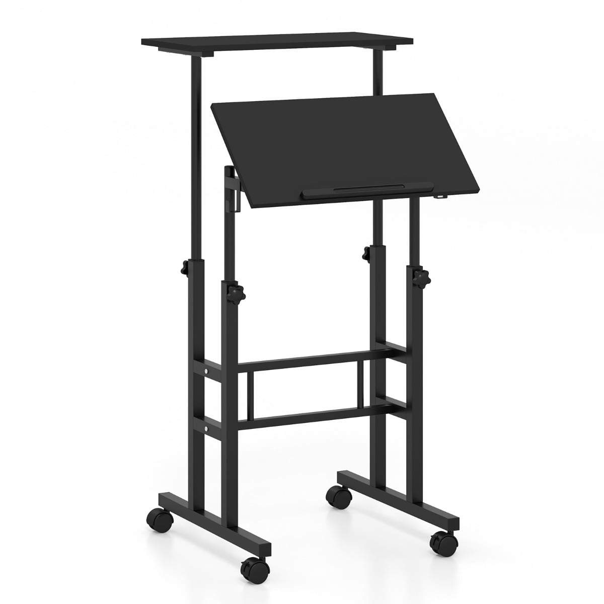 Justerbart sitte-stå-skrivebord med hjul – svart, ergonomisk
