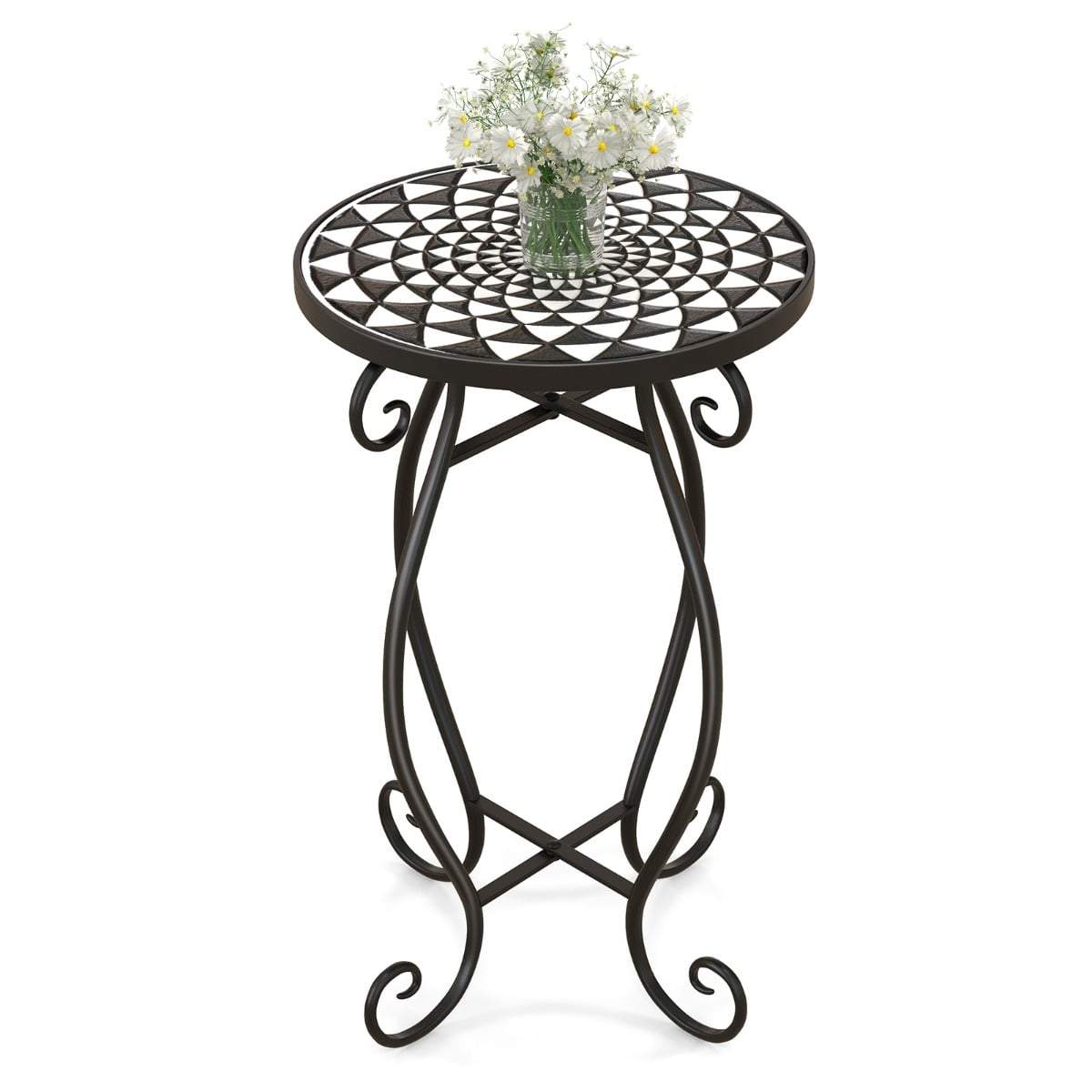 Rundt mosaikk-sidebord – metall og keramikk, 30x50 cm