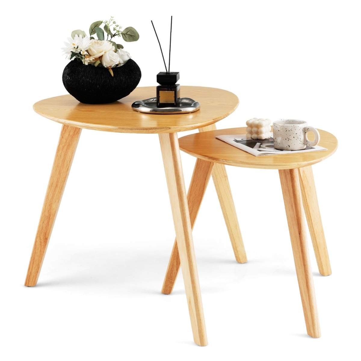 Nesting Triangle Coffee Table – Rubberwood, sett med 2