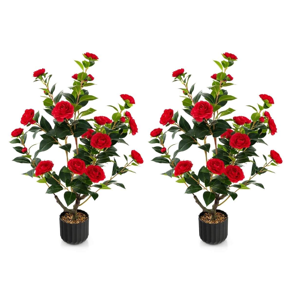Kunstig kameliatre 95 cm – Silkeblomster og sementpotte