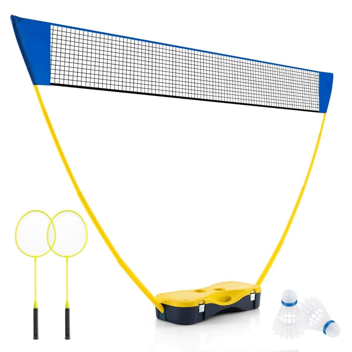 Bærbart badmintonsett med racketer, badmintonballer og nett