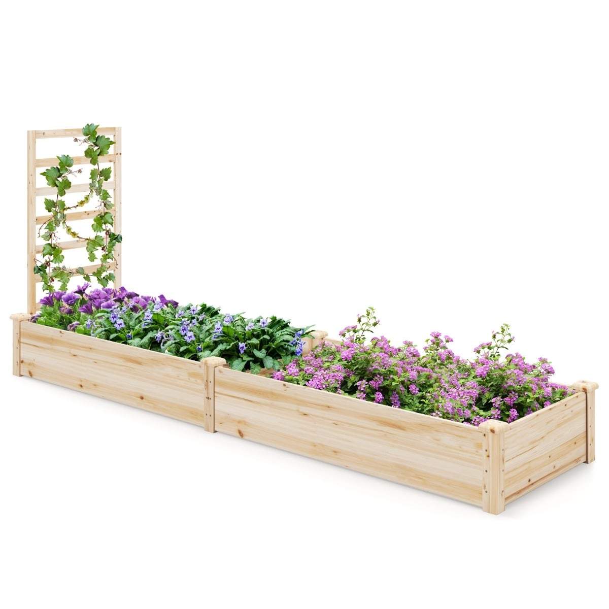 Hevet treplantekasse med espalier – slitesterk gran, 235x63x102 cm